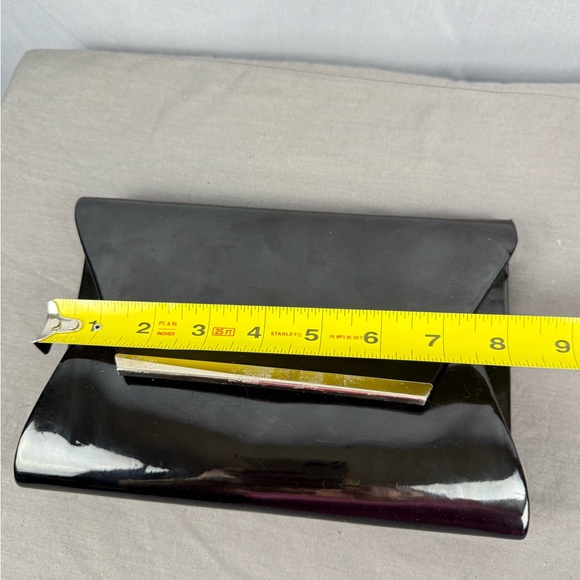 Lulu Townsend Patent Clutch Black Gold Bar Chain Evening Bag Chic - Picture 8 of 8